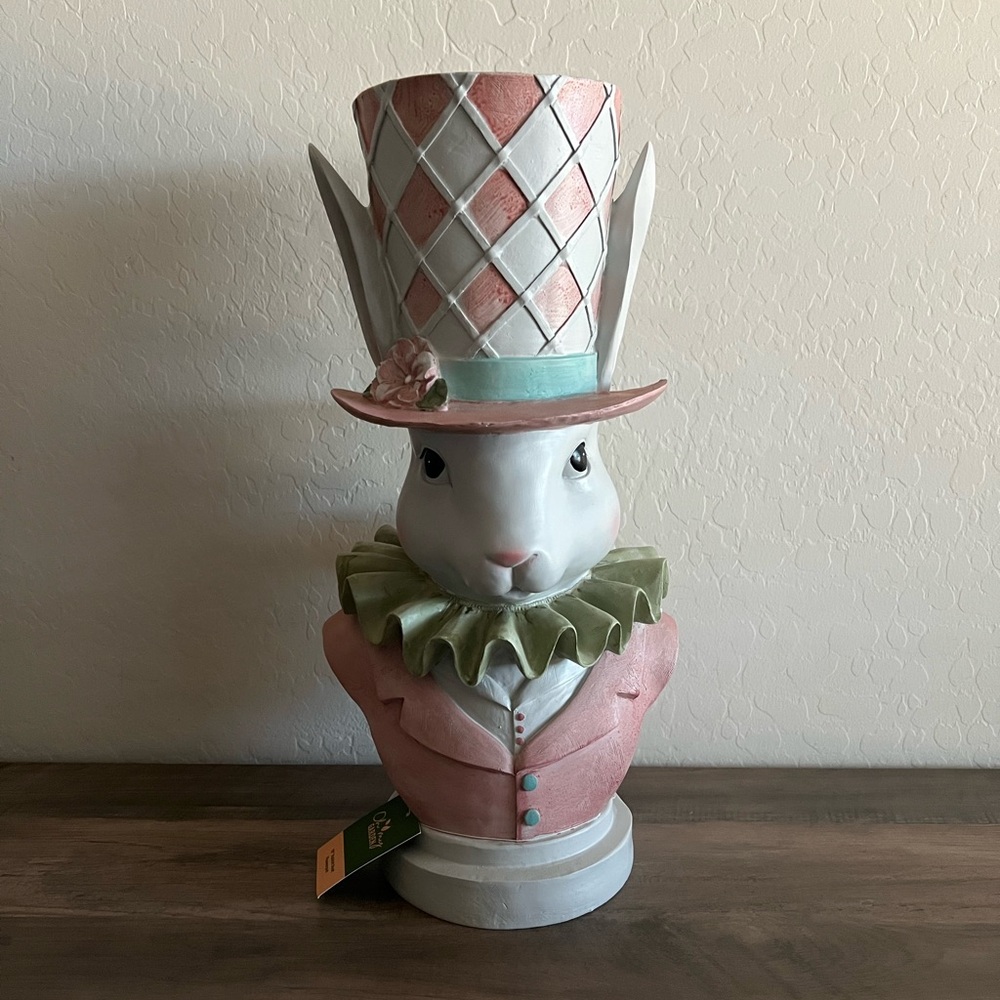 Mad Hatter Bunny Rabbit Top Hat Flower Pot Spring Easter Garden Home Décor 18”